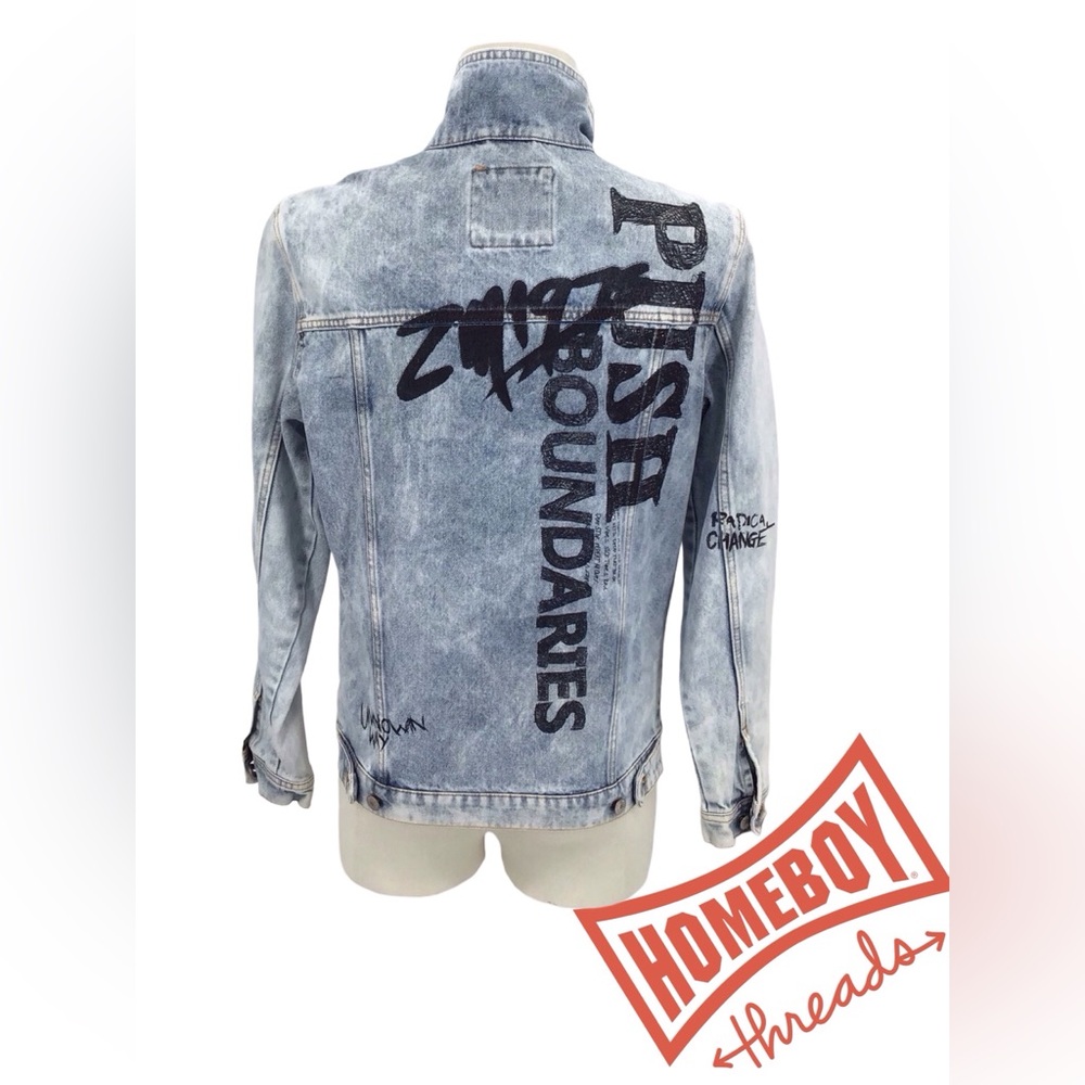 Zara Blue Denim Jacket with Graphic Print size small - Picture 2 of 7